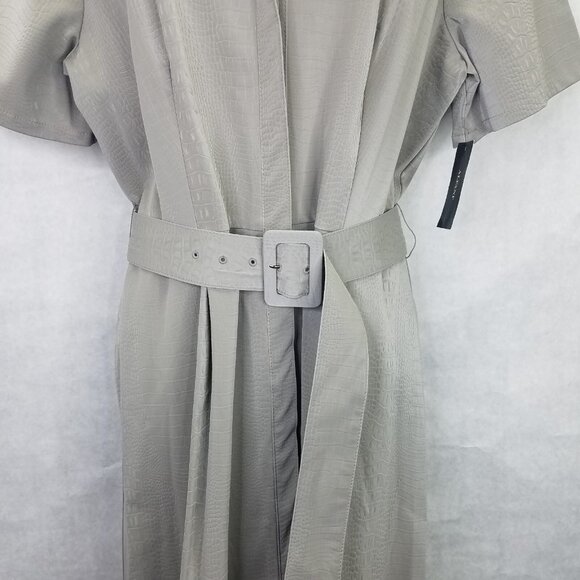 ALFANI Maxi Dress Women's 12 Gray Faux Leather Short Sleeve Belted Button Up NWT - Picture 11 of 16
